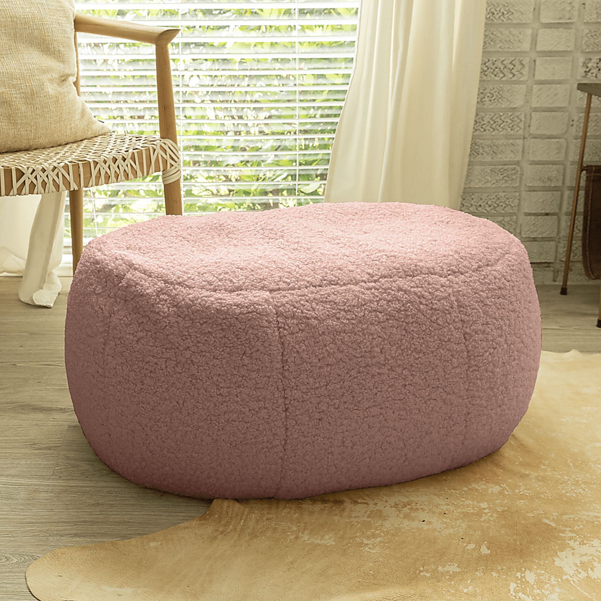 Bansqa II Pink Oval Shearling Pouf - Image 5