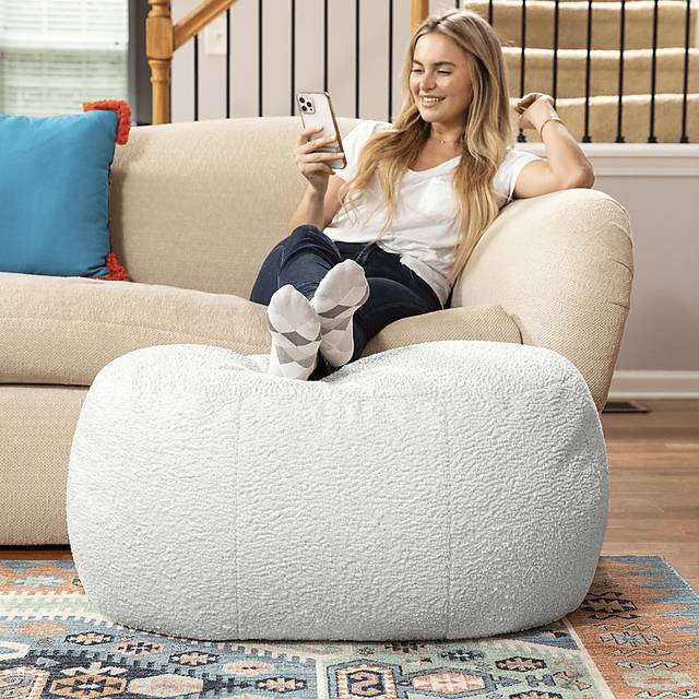 Bansqa II White Oval Shearling Pouf - Thumbnail - Image 3