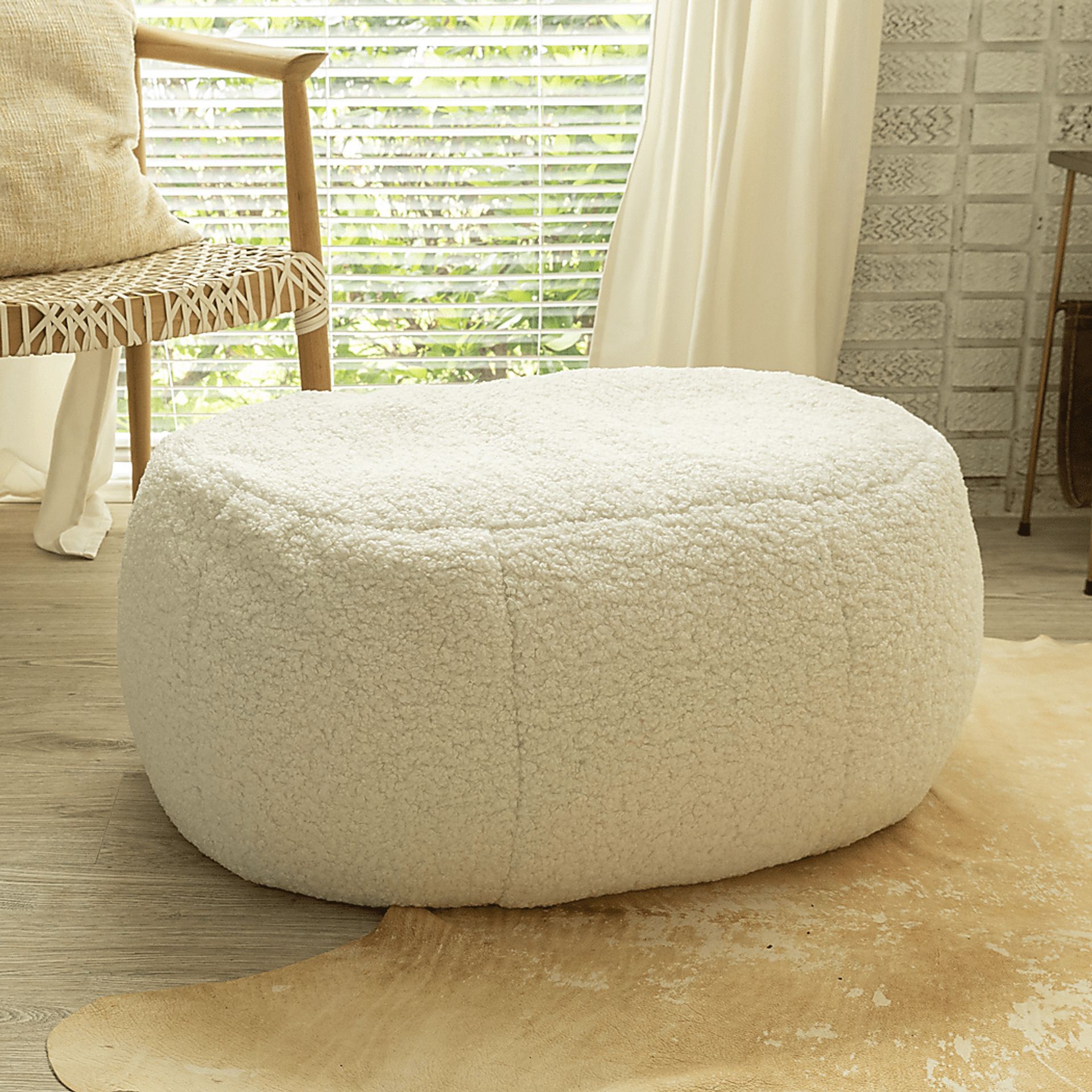 Bansqa II White Oval Shearling Pouf - Image 5