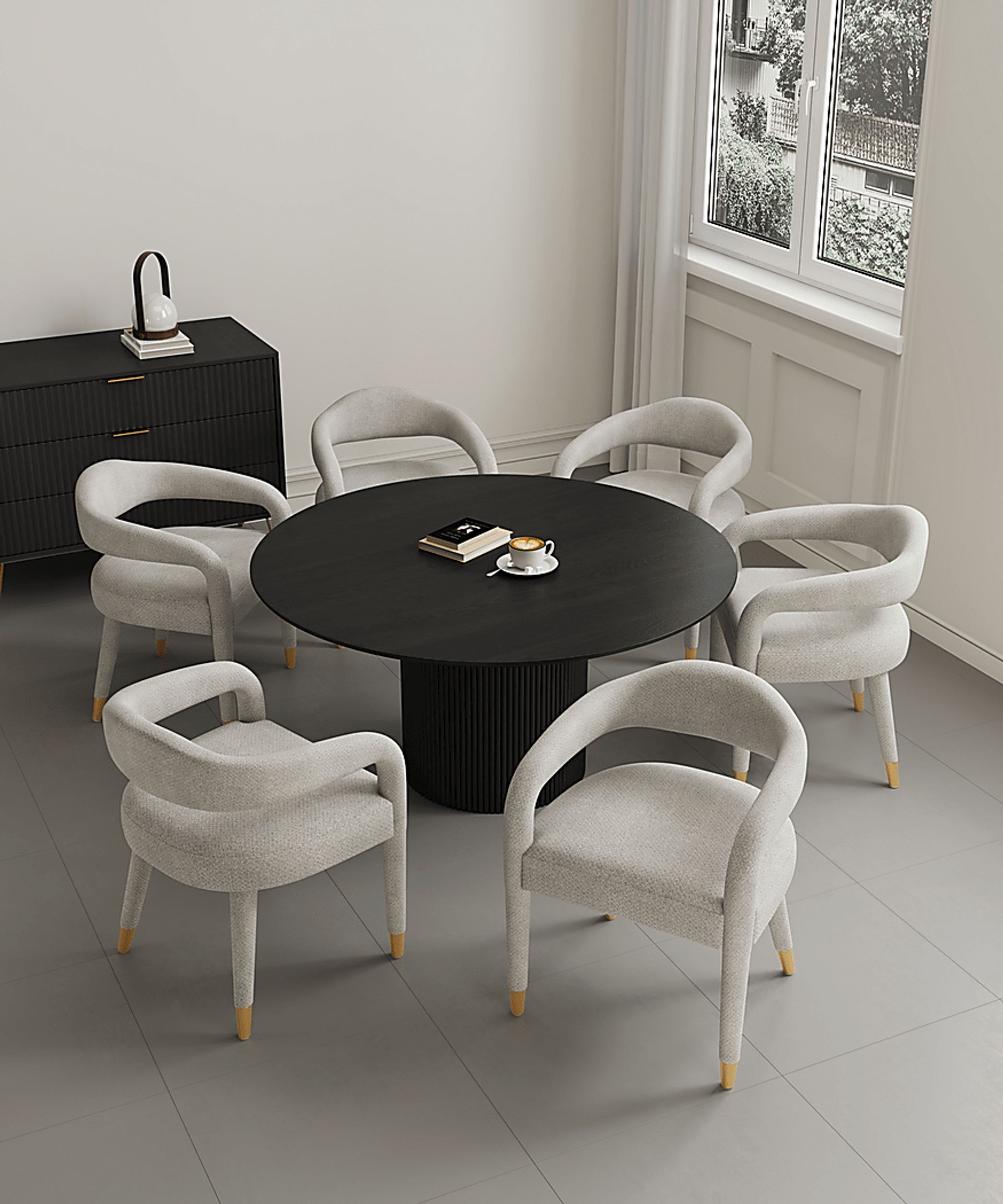 Barbette Black and Silver 7 Pc Dining Table Set - Image 2