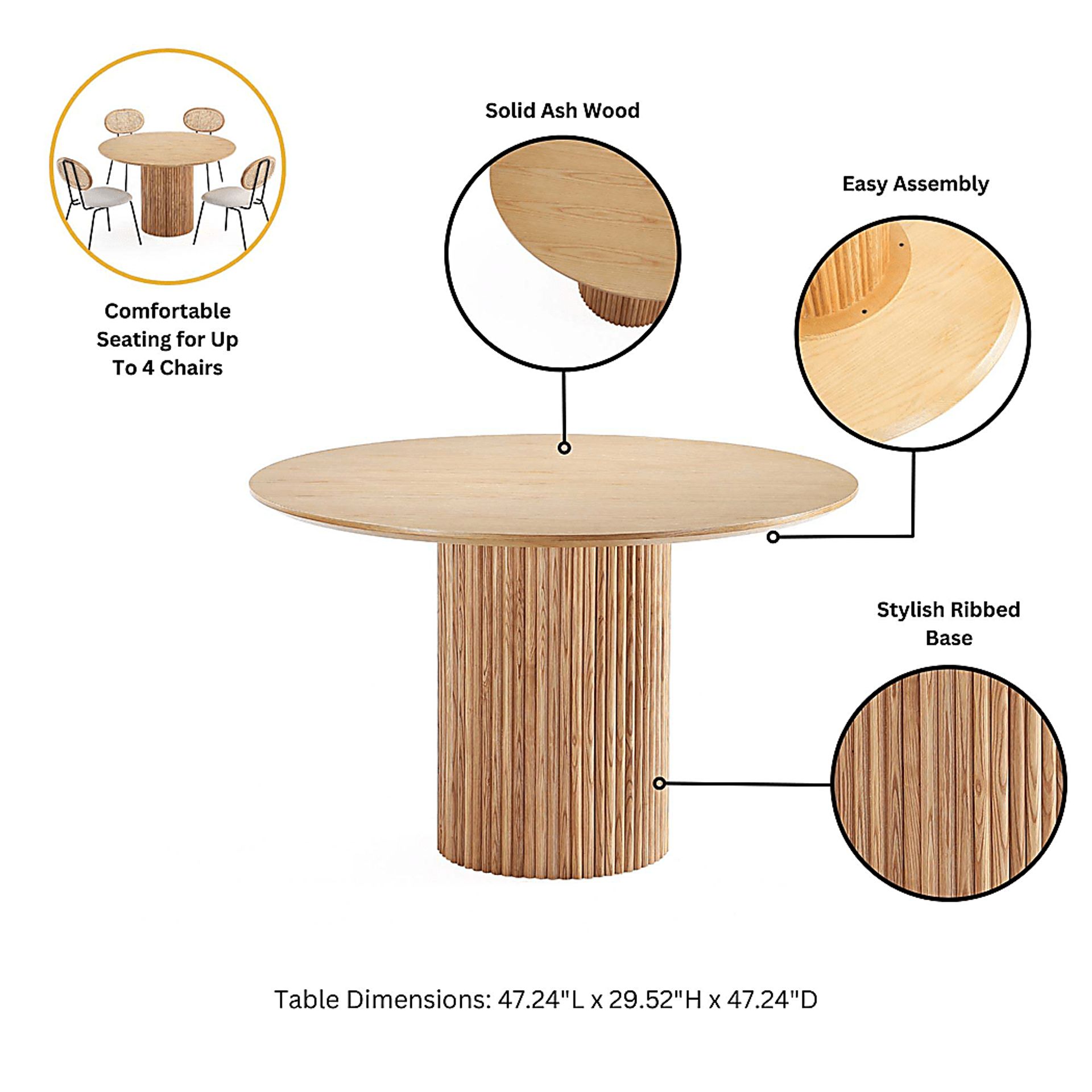 Barbette Natural and Silver 5 Pc Dining Table Set - Image 6