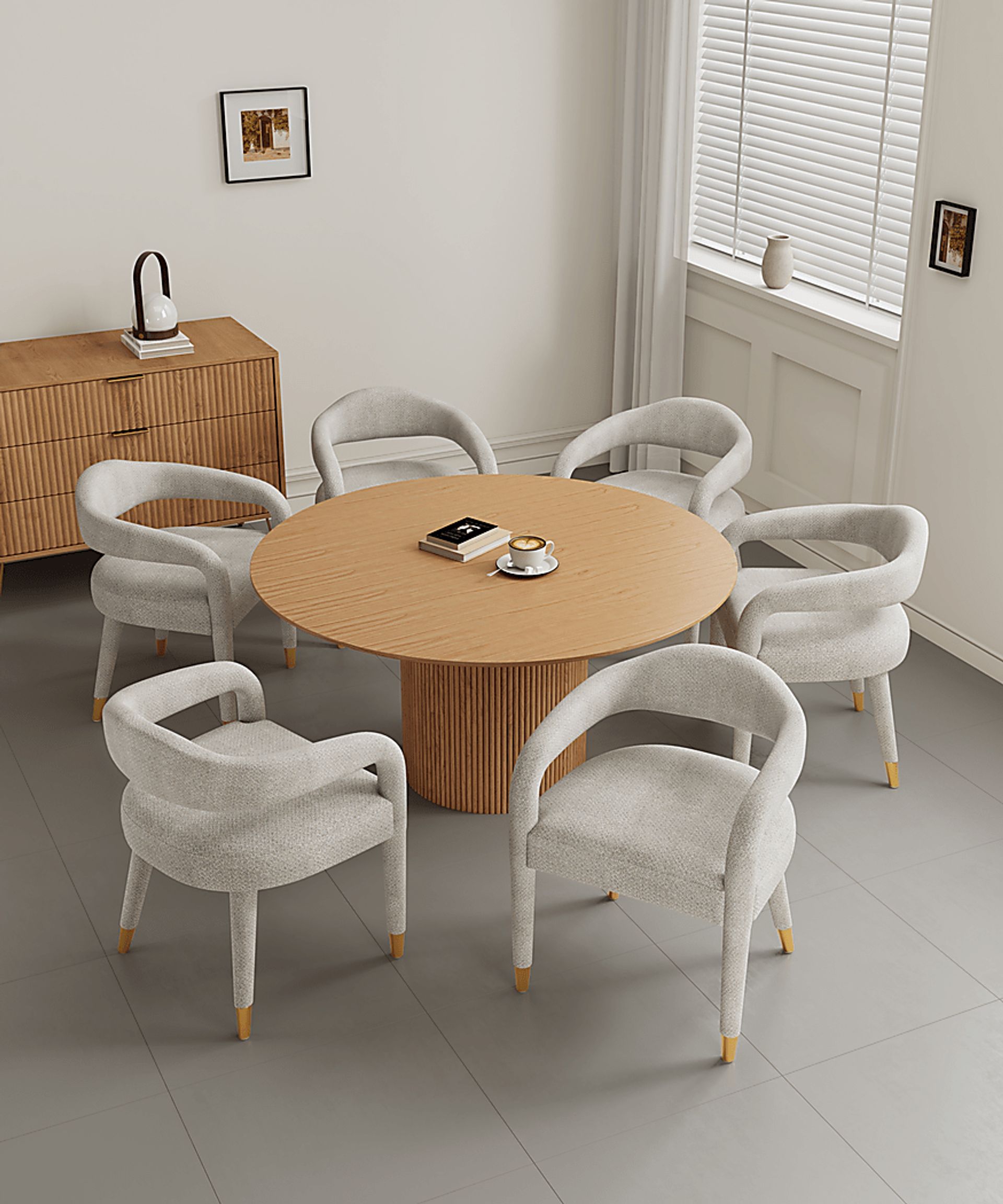 Barbette Natural and Silver 7 Pc Dining Table Set - Image 2