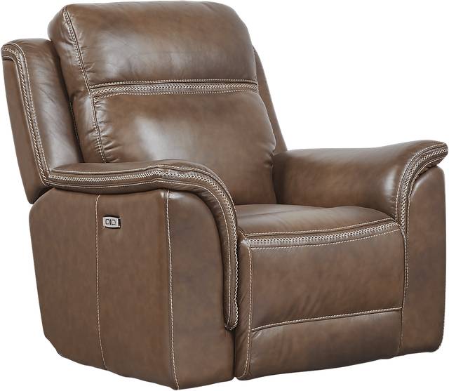 Barcaccia Brown Leather Dual Power Recliner - Thumbnail - Image 1