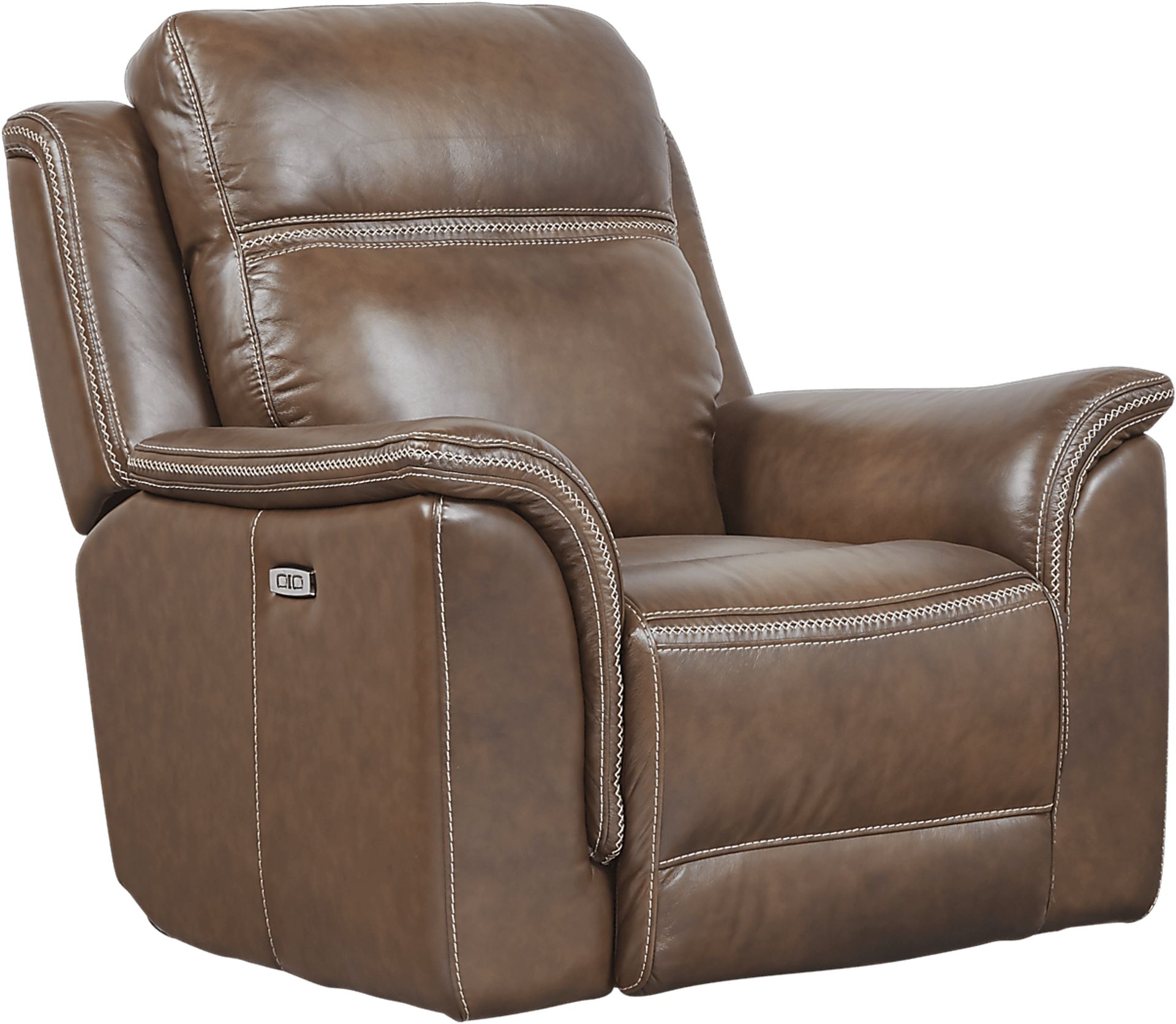 Barcaccia Brown Leather Dual Power Recliner - Image 1