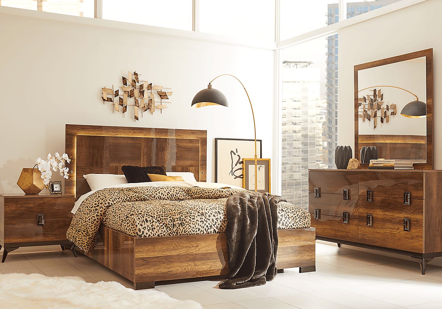 Barceloneta 5 Pc Walnut Dark Wood Queen Bedroom Set With Dresser