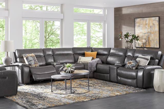 Bardella Dark Gray Leather 10 Pc Reclining Sectional Living Room - Thumbnail - Image 1