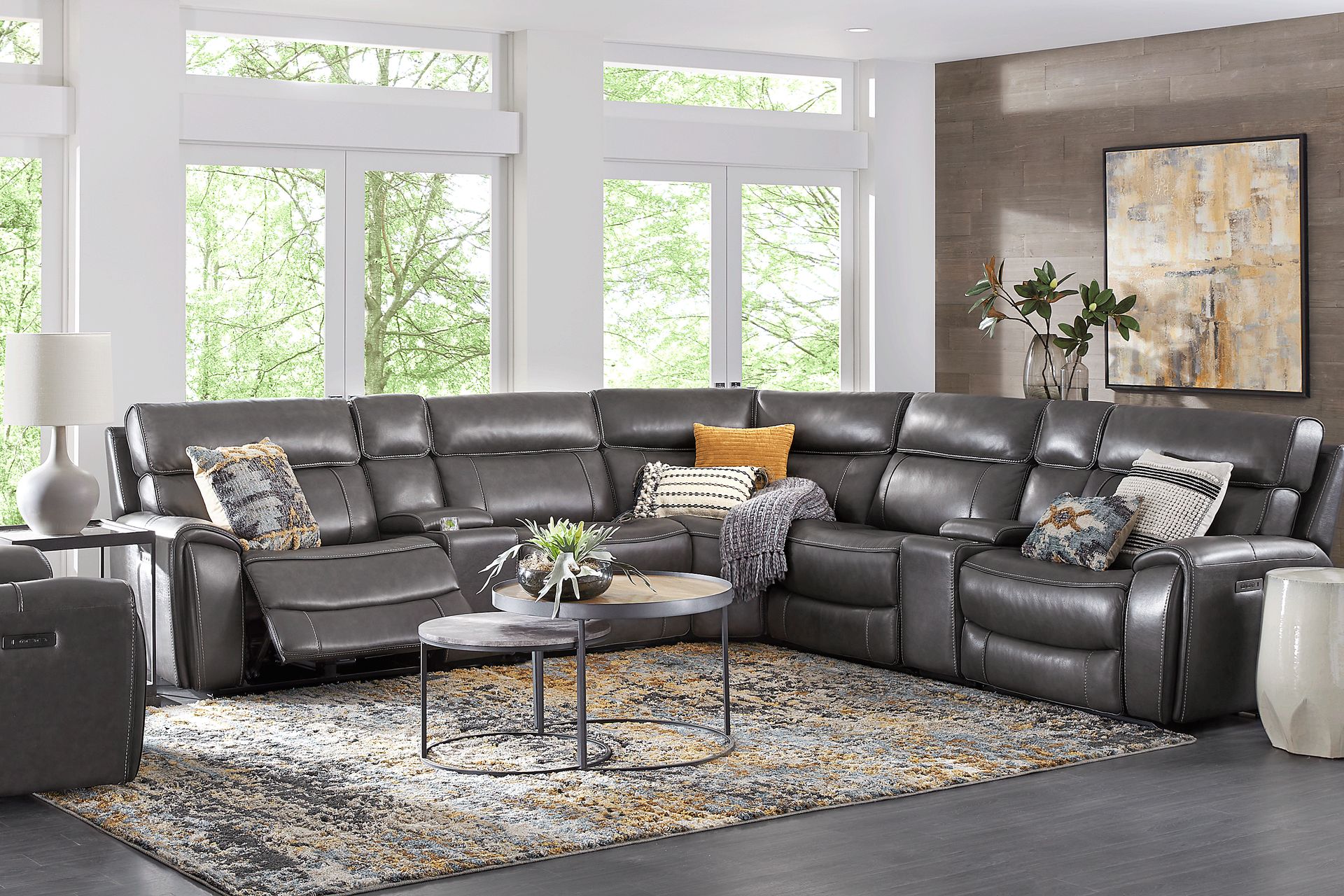 Gray leather sectional with recliners hotsell