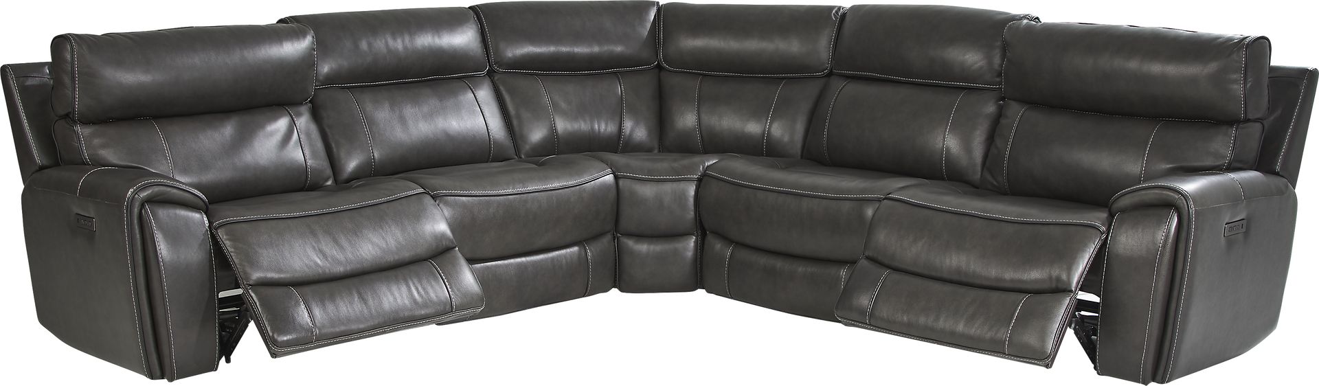 Bardella Dark Gray Leather 5 Pc Dual Power Reclining Sectional - Image 3