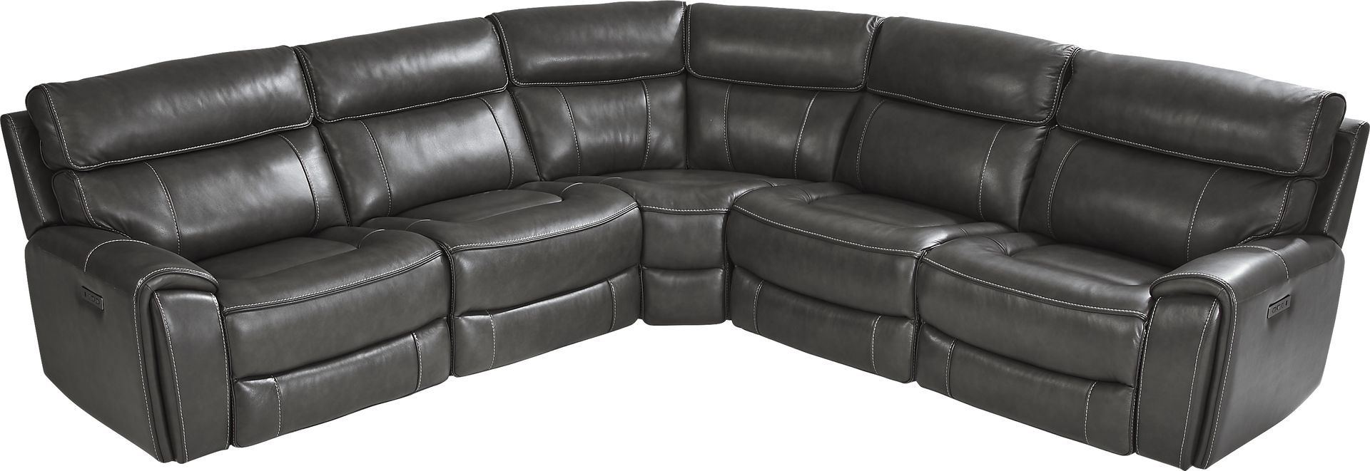 Bardella Dark Gray Leather 5 Pc Dual Power Reclining Sectional - Image 4