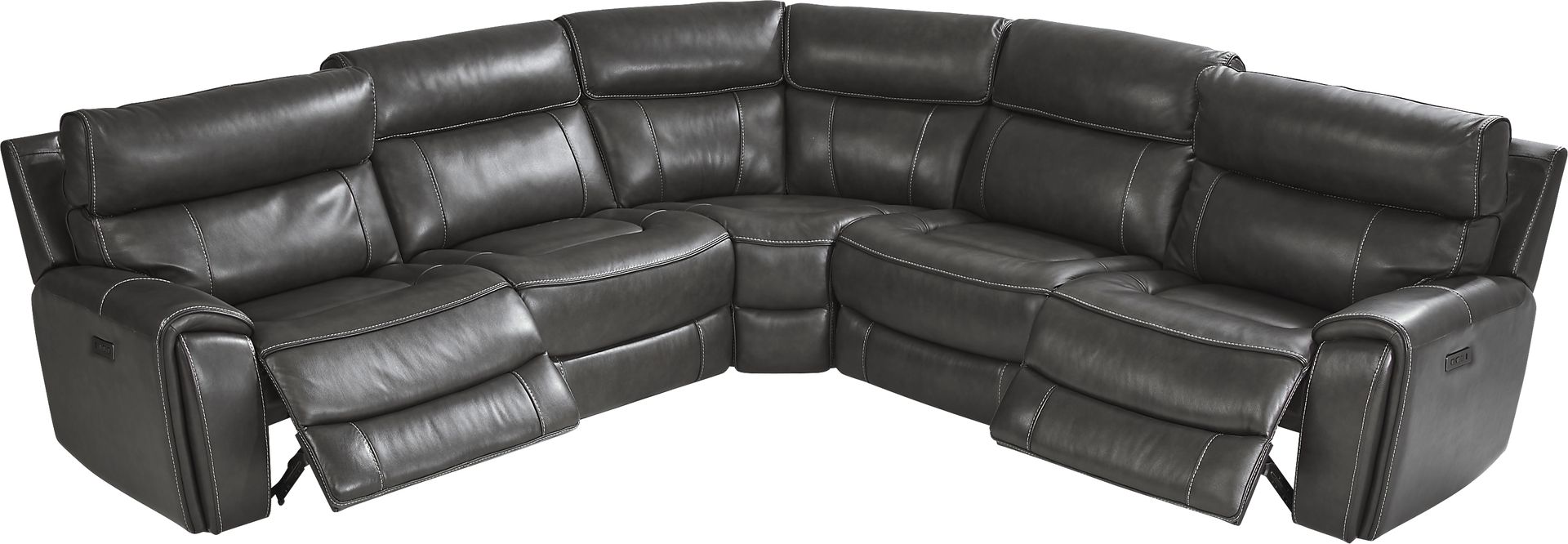 Bardella Dark Gray Leather 5 Pc Dual Power Reclining Sectional - Image 5