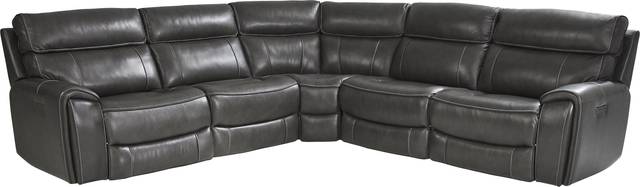 Bardella Dark Gray Leather 5 Pc Dual Power Reclining Sectional - Thumbnail - Image 1