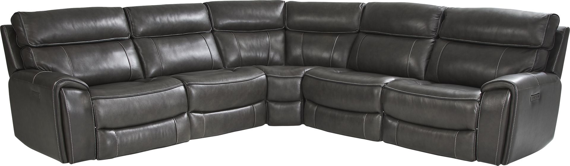 Bardella Dark Gray Leather 5 Pc Dual Power Reclining Sectional - Image 1
