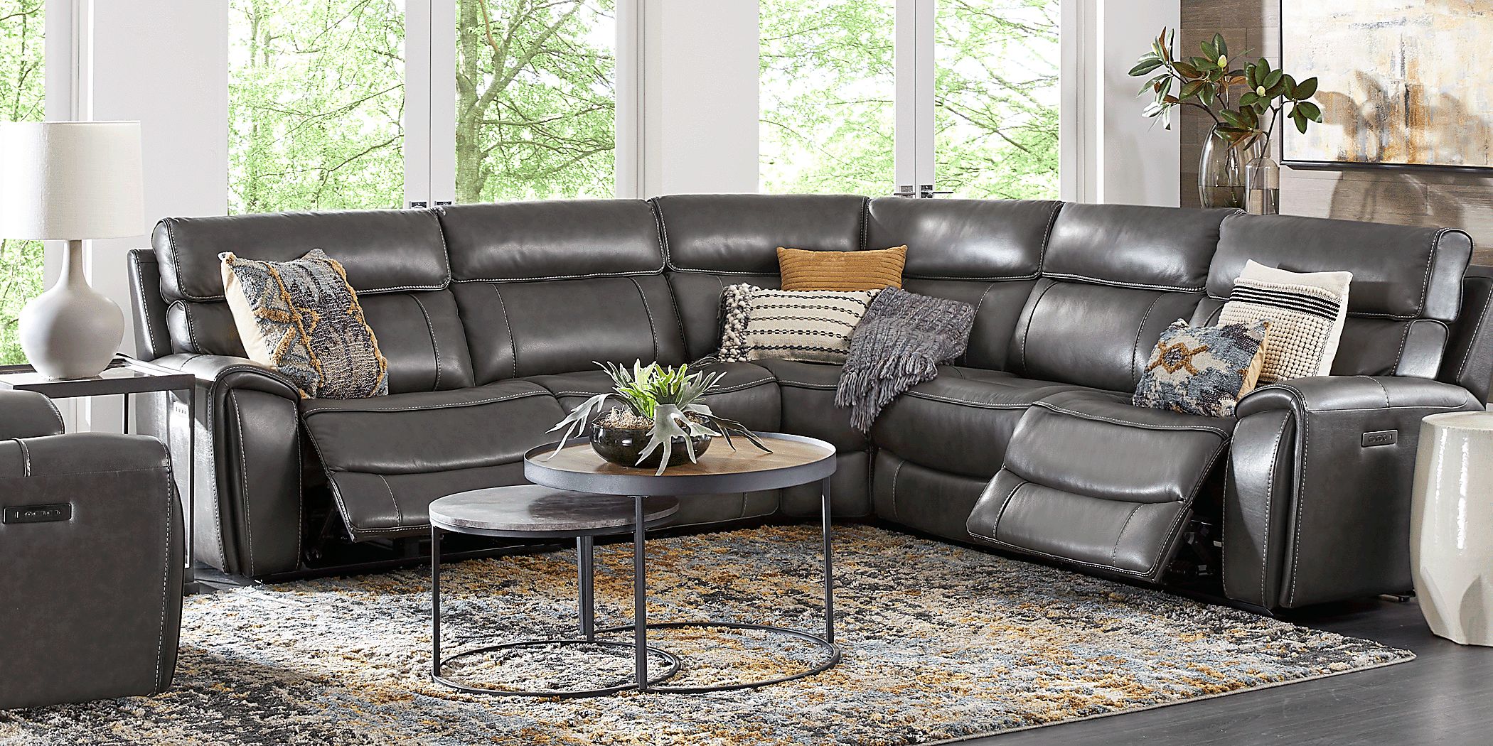 Grey leather sectional rooms shop to go