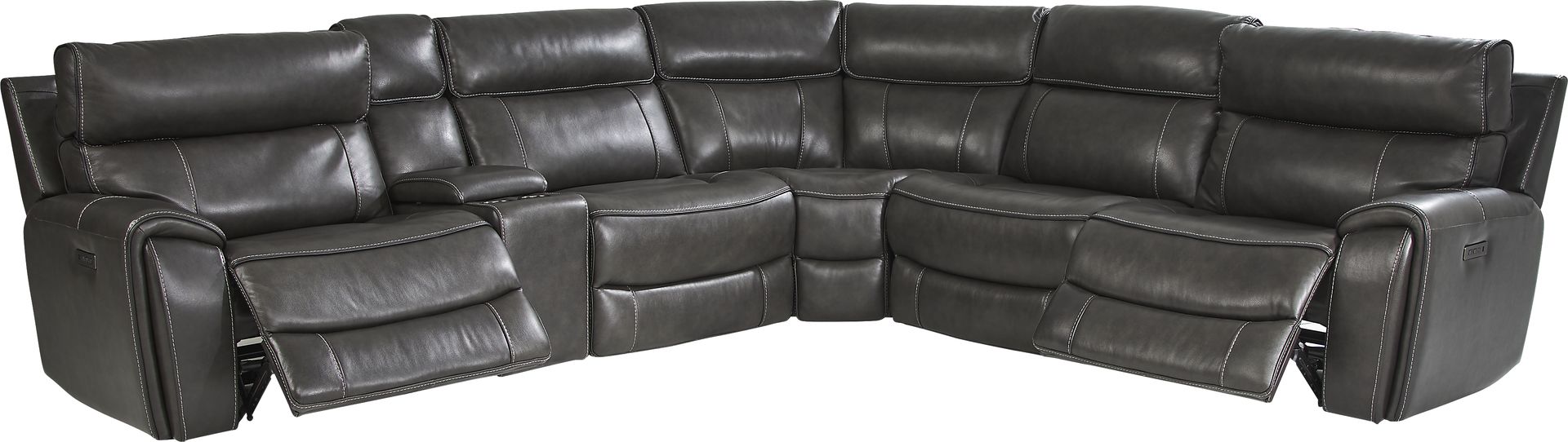 Bardella Dark Gray Leather 7 Pc Dual Power Reclining Sectional - Image 3