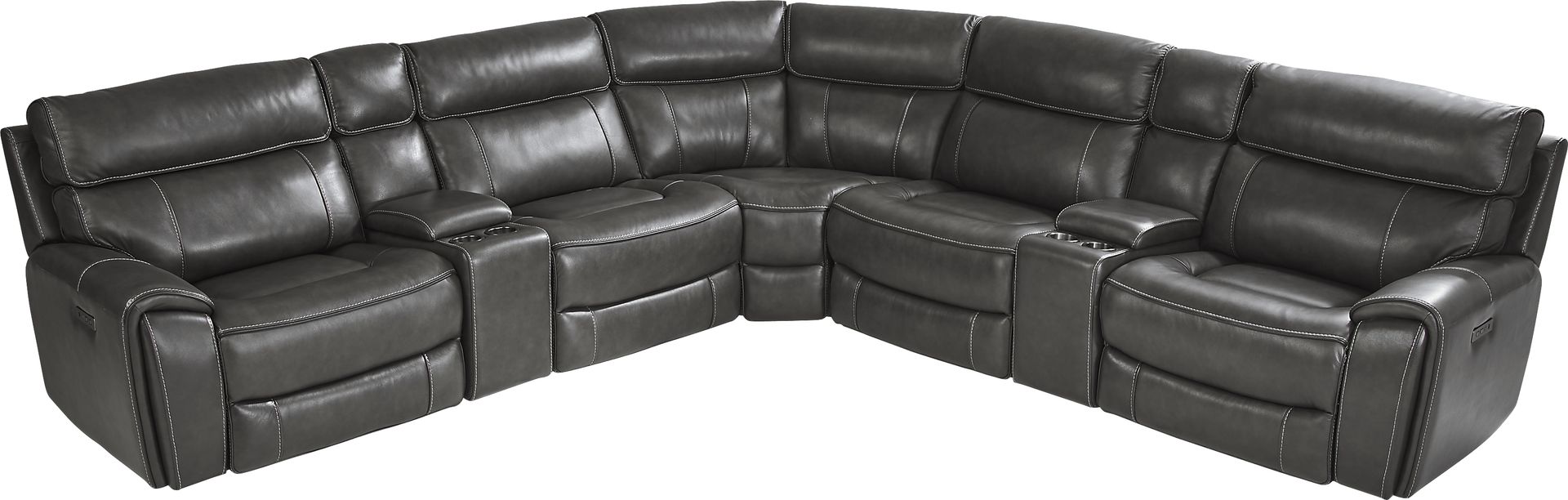 Bardella Dark Gray Leather 7 Pc Dual Power Reclining Sectional - Image 4