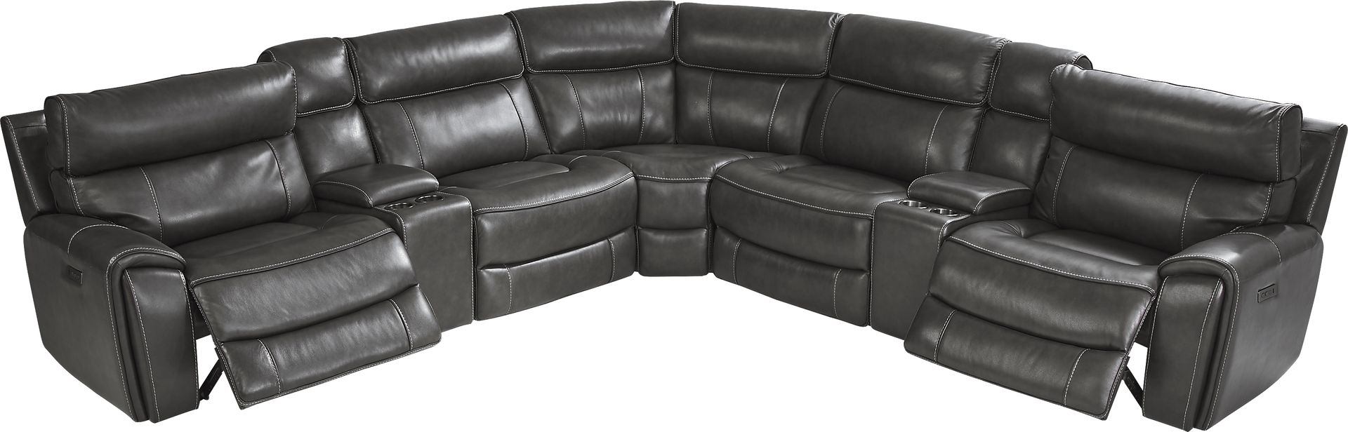 Bardella Dark Gray Leather 7 Pc Dual Power Reclining Sectional - Image 5