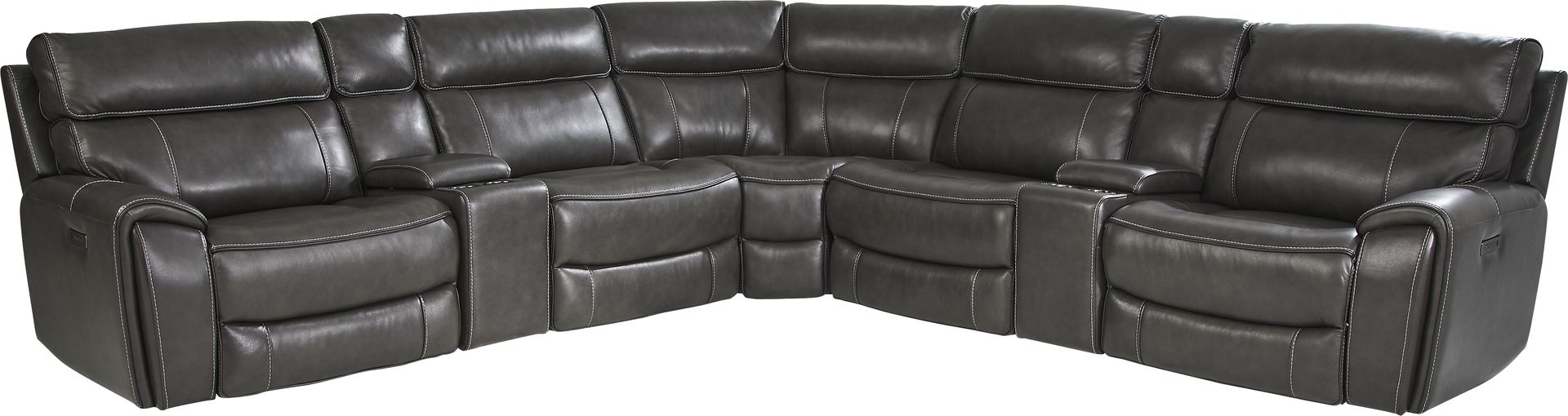 Bardella Dark Gray Leather 7 Pc Dual Power Reclining Sectional - Image 1