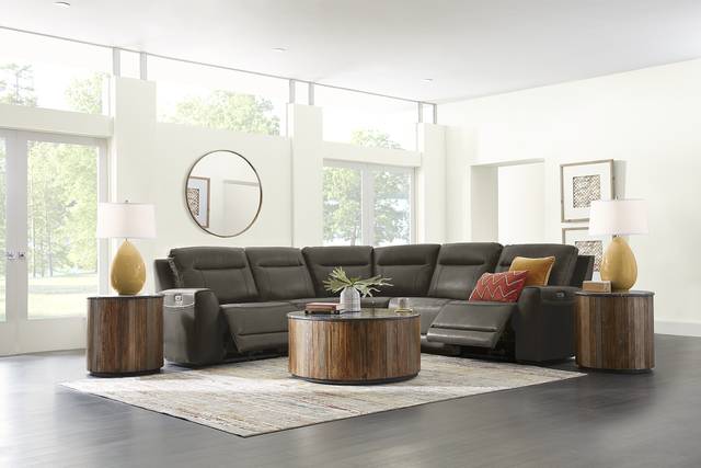 Bargotti Charcoal Leather 5 Pc Dual Power Reclining Sectional - Thumbnail - Image 2