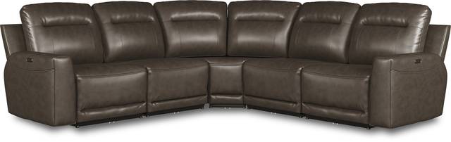 Bargotti Charcoal Leather 5 Pc Dual Power Reclining Sectional - Thumbnail - Image 1