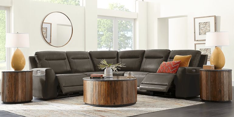 Bargotti Charcoal Leather 5 Pc Dual Power Reclining Sectional