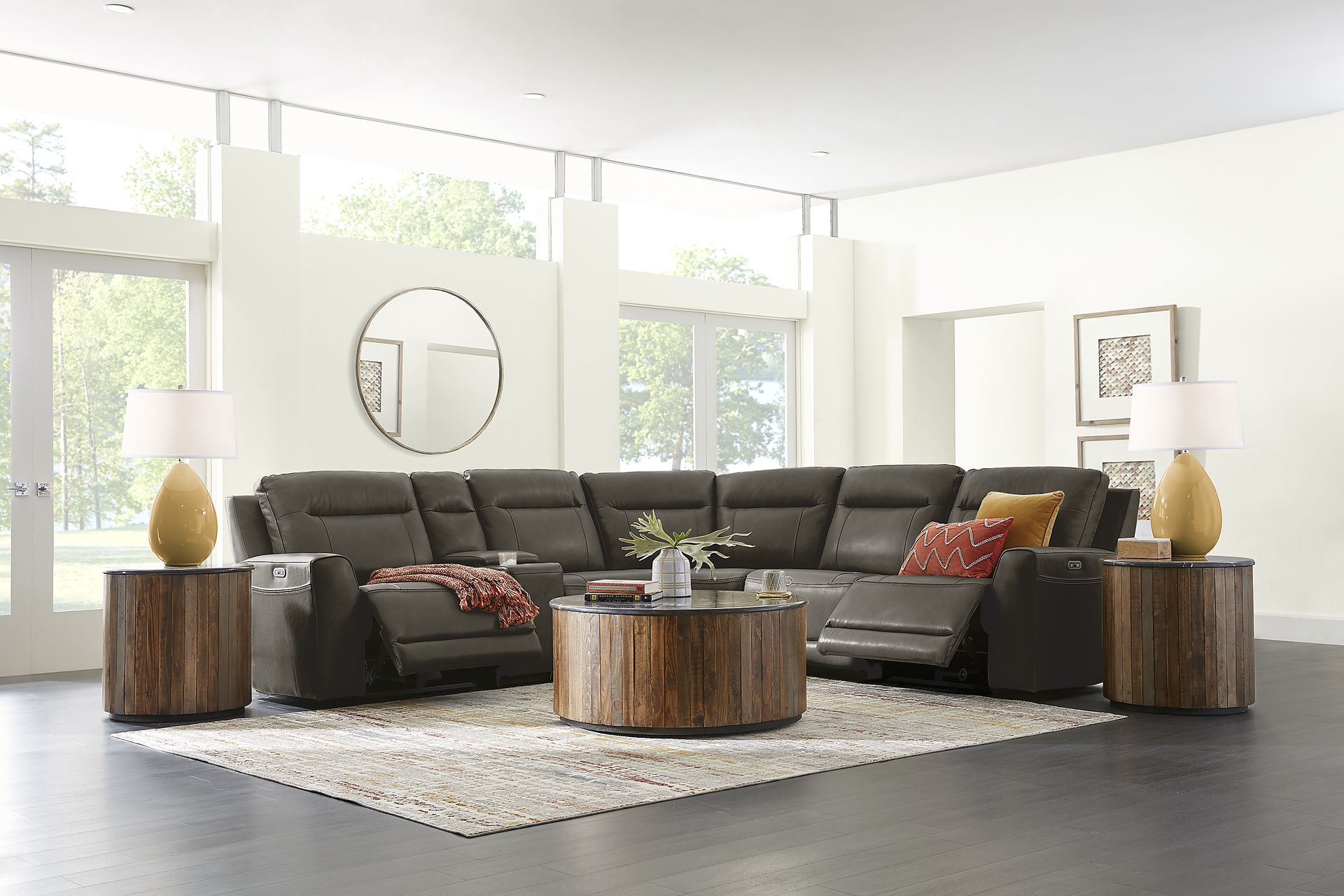 Bargotti Charcoal Leather 6 Pc Dual Power Reclining Sectional - Image 2