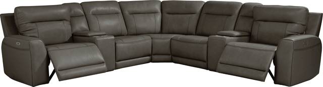 Bargotti Charcoal Leather 7 Pc Dual Power Reclining Sectional - Thumbnail - Image 1