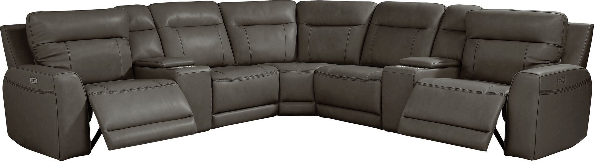 Bargotti Charcoal Leather 7 Pc Dual Power Reclining Sectional - Image 1