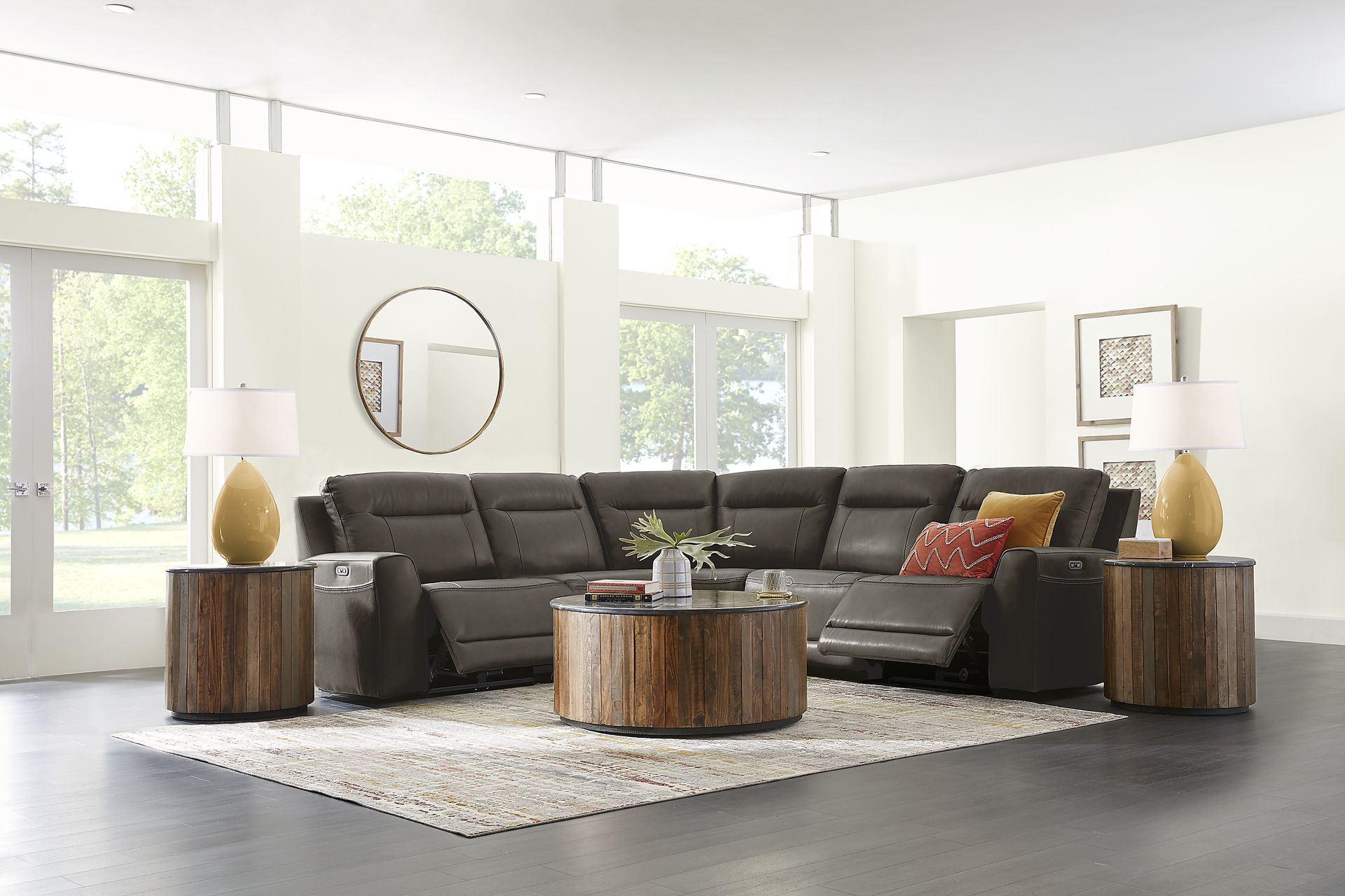 Bargotti Charcoal Leather 8 Pc Dual Power Reclining Sectional Living Room - Image 1