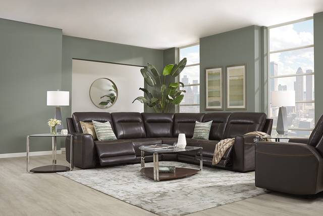 Bargotti Coffee Leather 5 Pc Dual Power Reclining Sectional - Thumbnail - Image 2