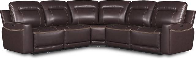Bargotti Coffee Leather 5 Pc Dual Power Reclining Sectional - Thumbnail - Image 1