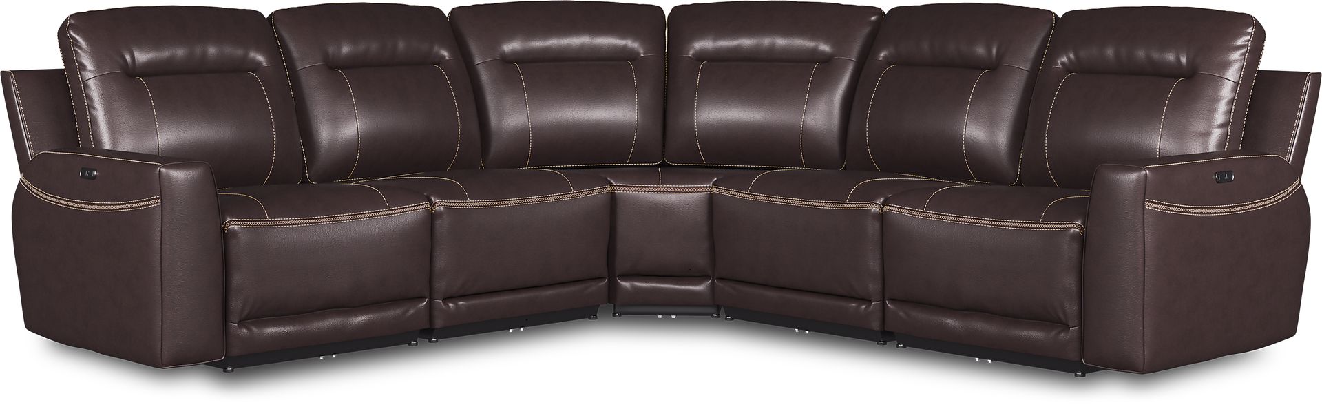 Bargotti Coffee Leather 5 Pc Dual Power Reclining Sectional - Image 1