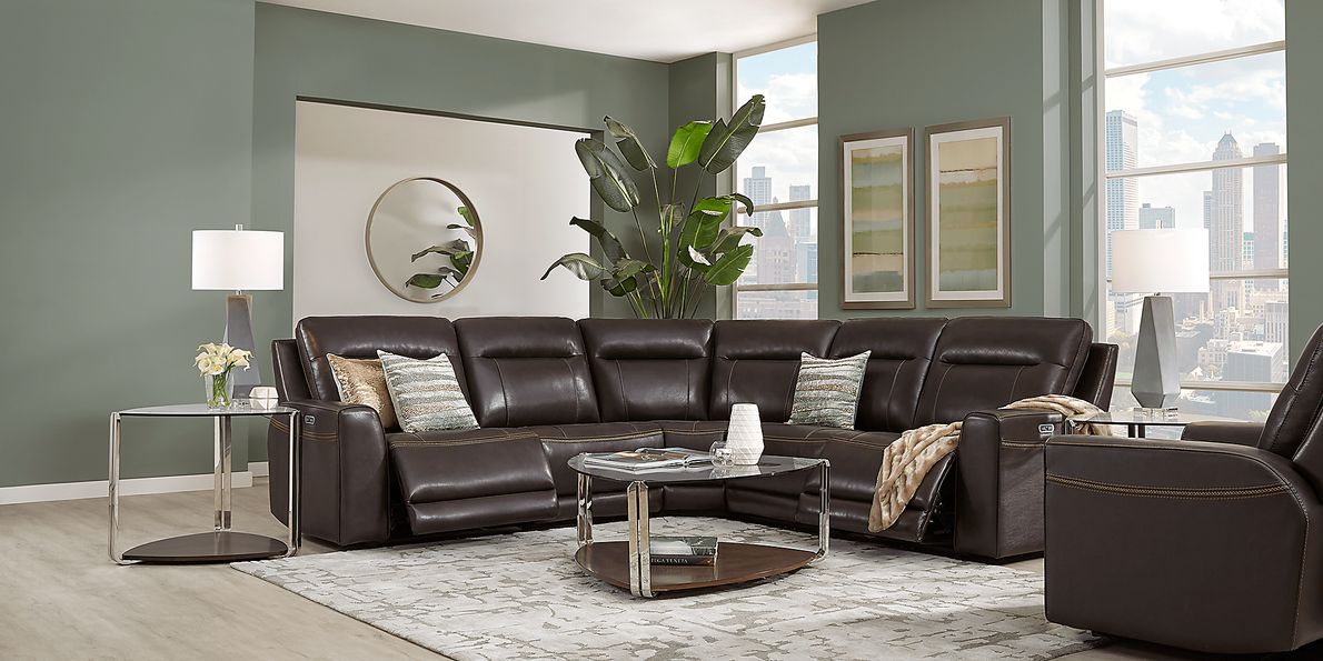 Bargotti Coffee Leather 5 Pc Dual Power Reclining Sectional Rooms To Go