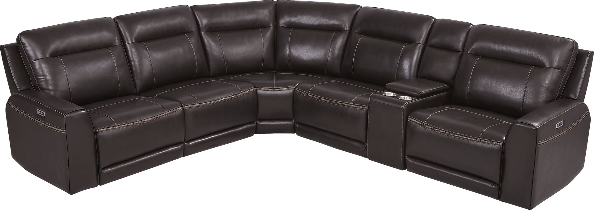 Bargotti Coffee Leather 6 Pc Dual Power Reclining Sectional - Image 3