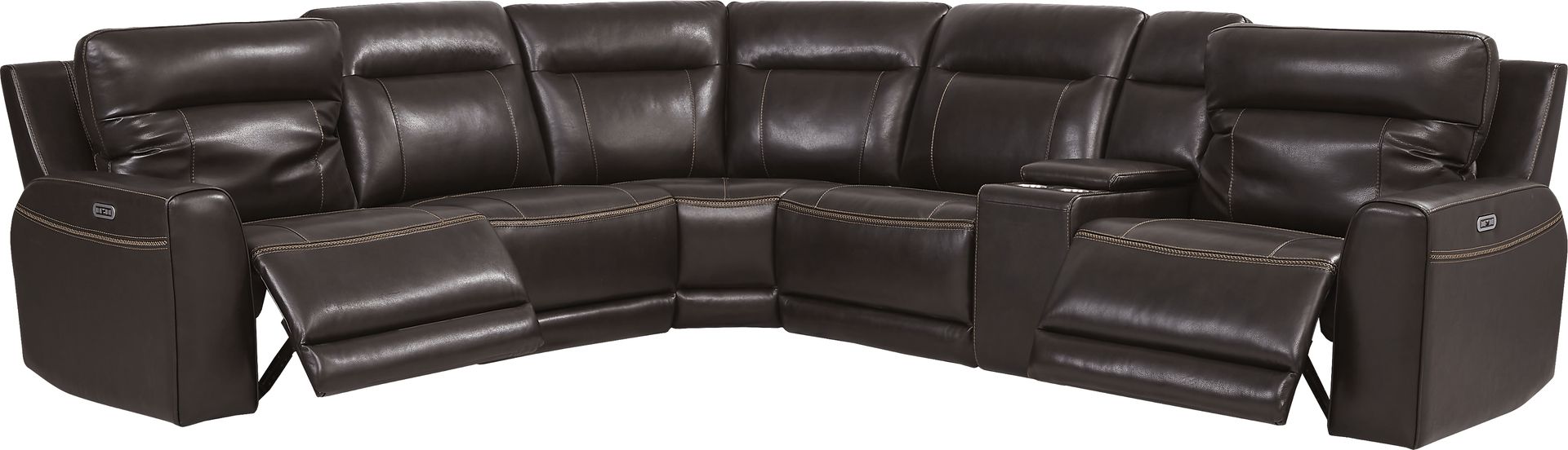 Bargotti Coffee Leather 6 Pc Dual Power Reclining Sectional - Image 4