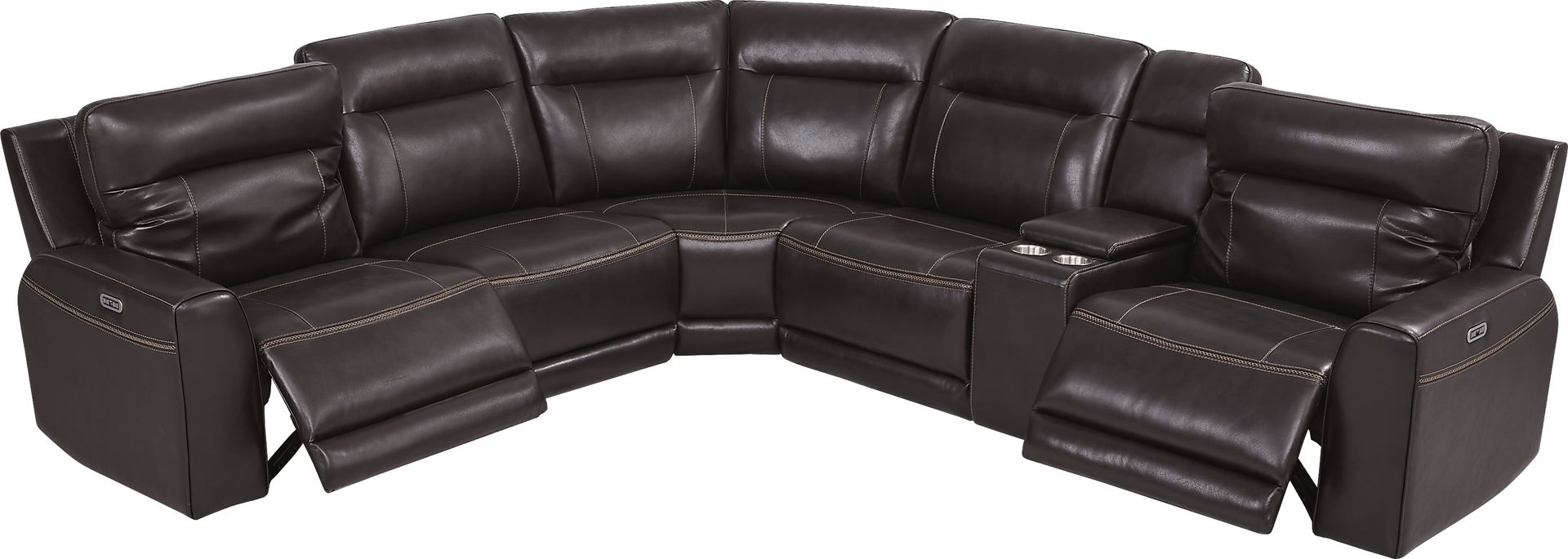 Bargotti Coffee Leather 6 Pc Dual Power Reclining Sectional - Image 5