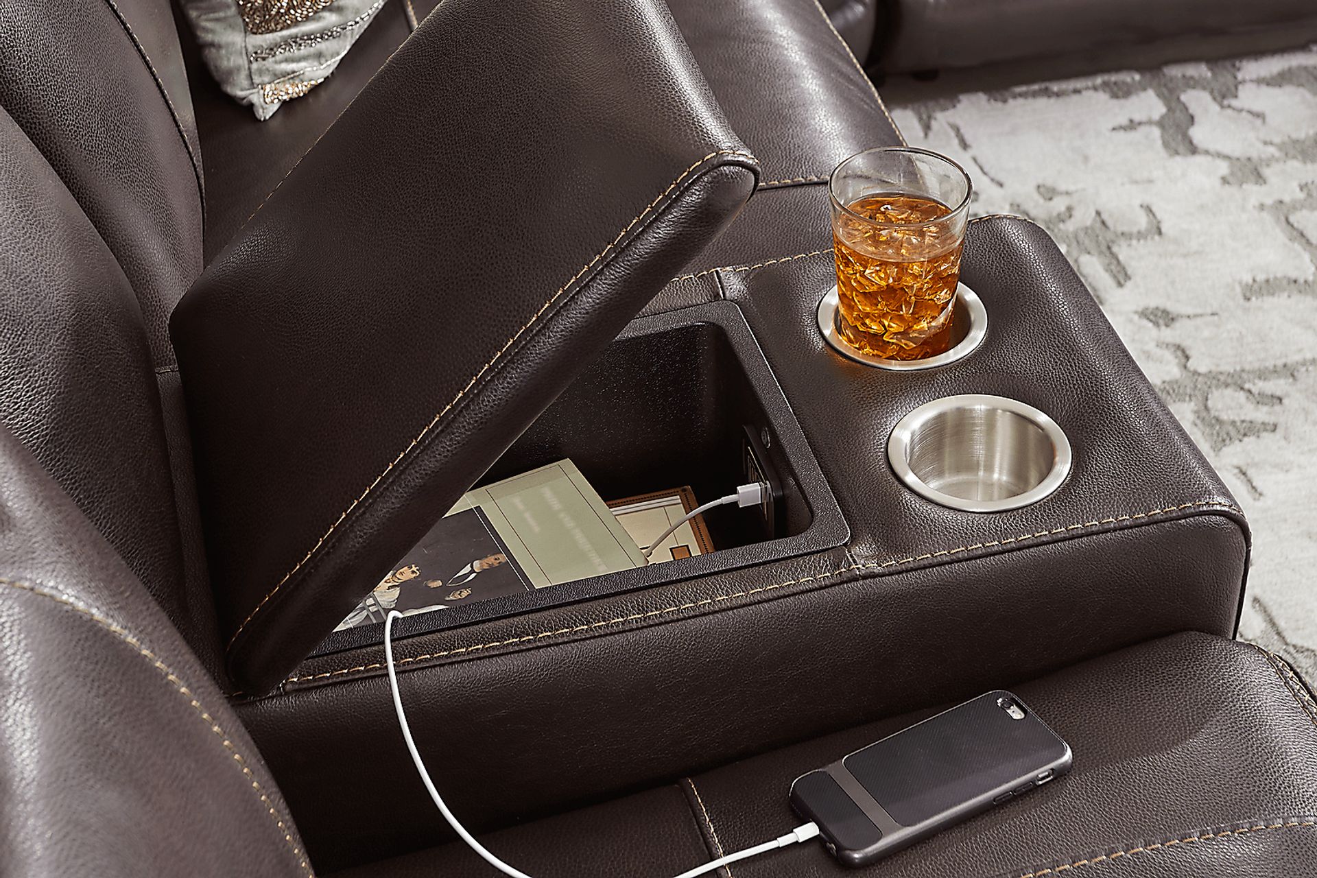 Bargotti Coffee Leather 6 Pc Dual Power Reclining Sectional - Image 10