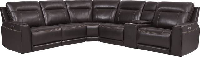 Bargotti Coffee Leather 6 Pc Dual Power Reclining Sectional - Thumbnail - Image 1