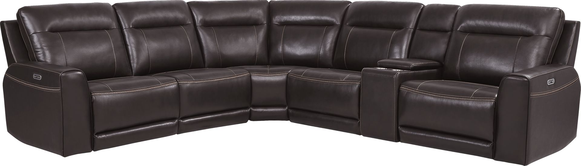 Bargotti Coffee Leather 6 Pc Dual Power Reclining Sectional - Image 1