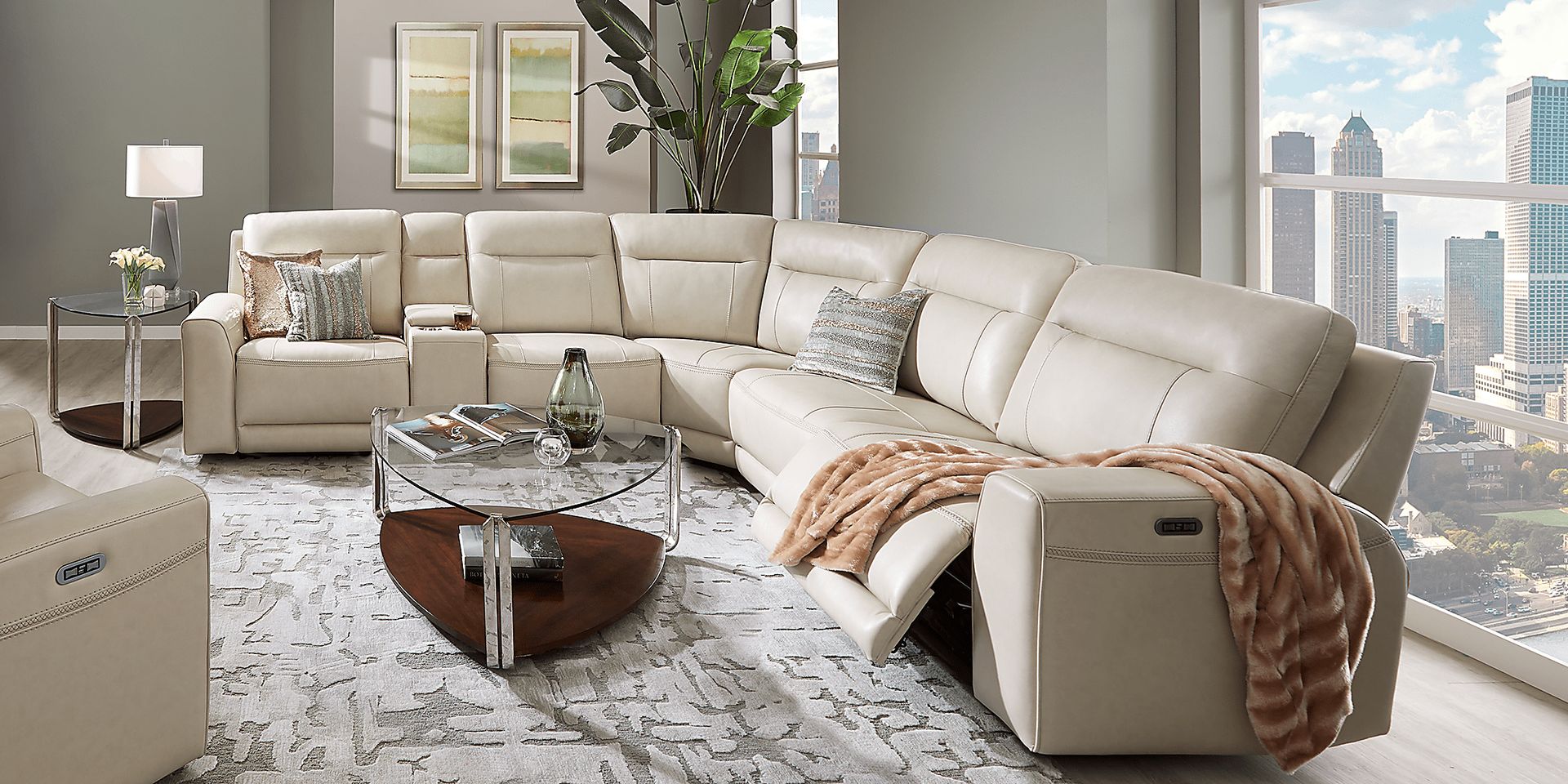 Bargotti Ice White Leather 6 Pc Dual Power Reclining Sectional Rooms to Go