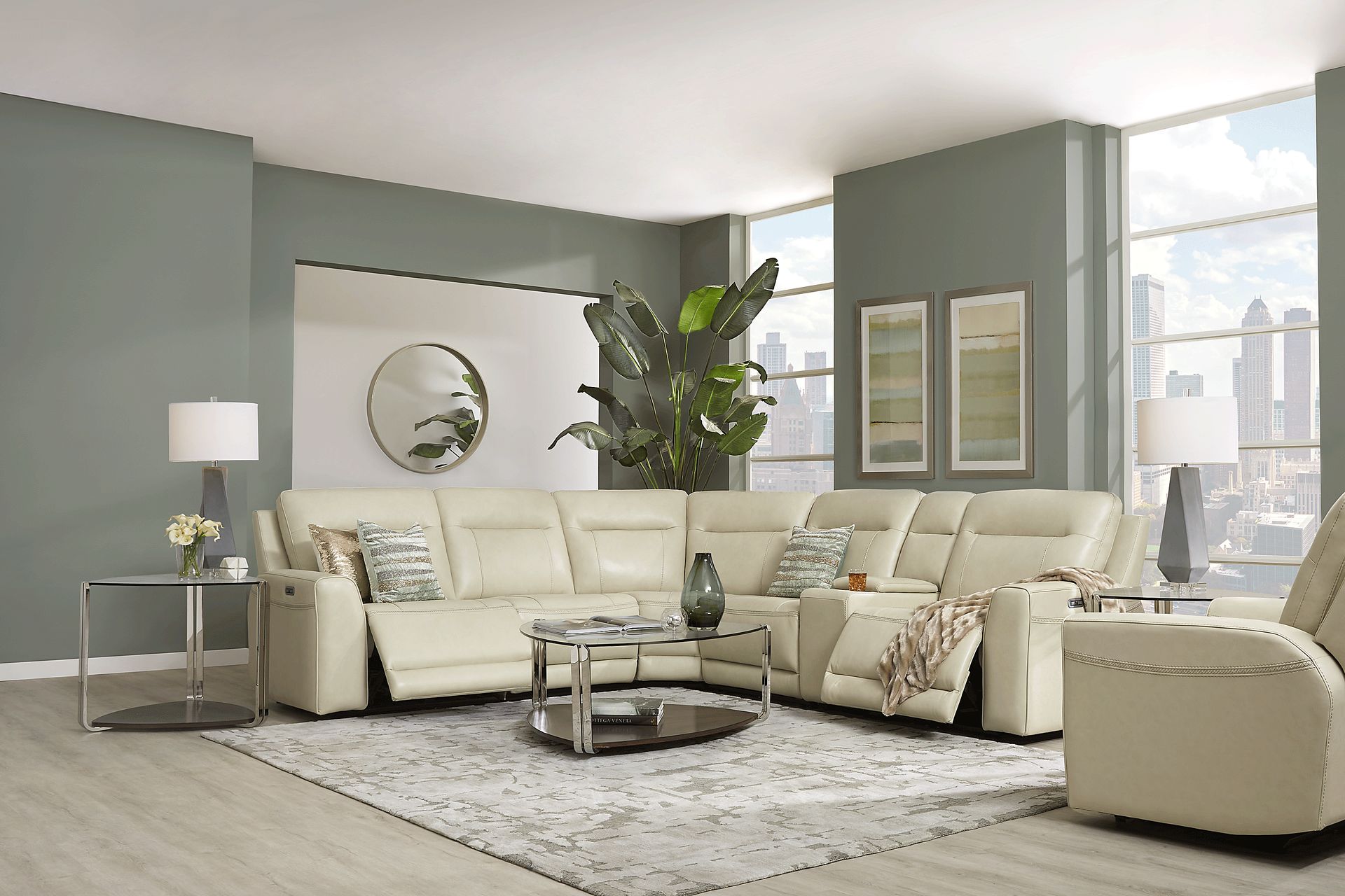 Bargotti Ice Leather 6 Pc Dual Power Reclining Sectional - Image 2