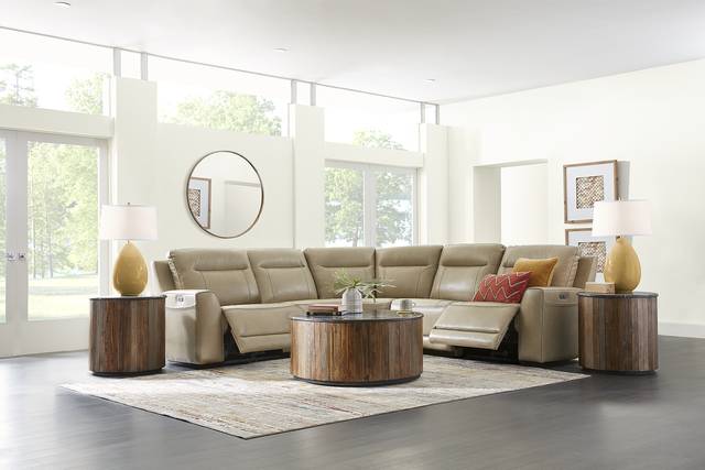 Bargotti Stone Leather 5 Pc Dual Power Reclining Sectional - Thumbnail - Image 2
