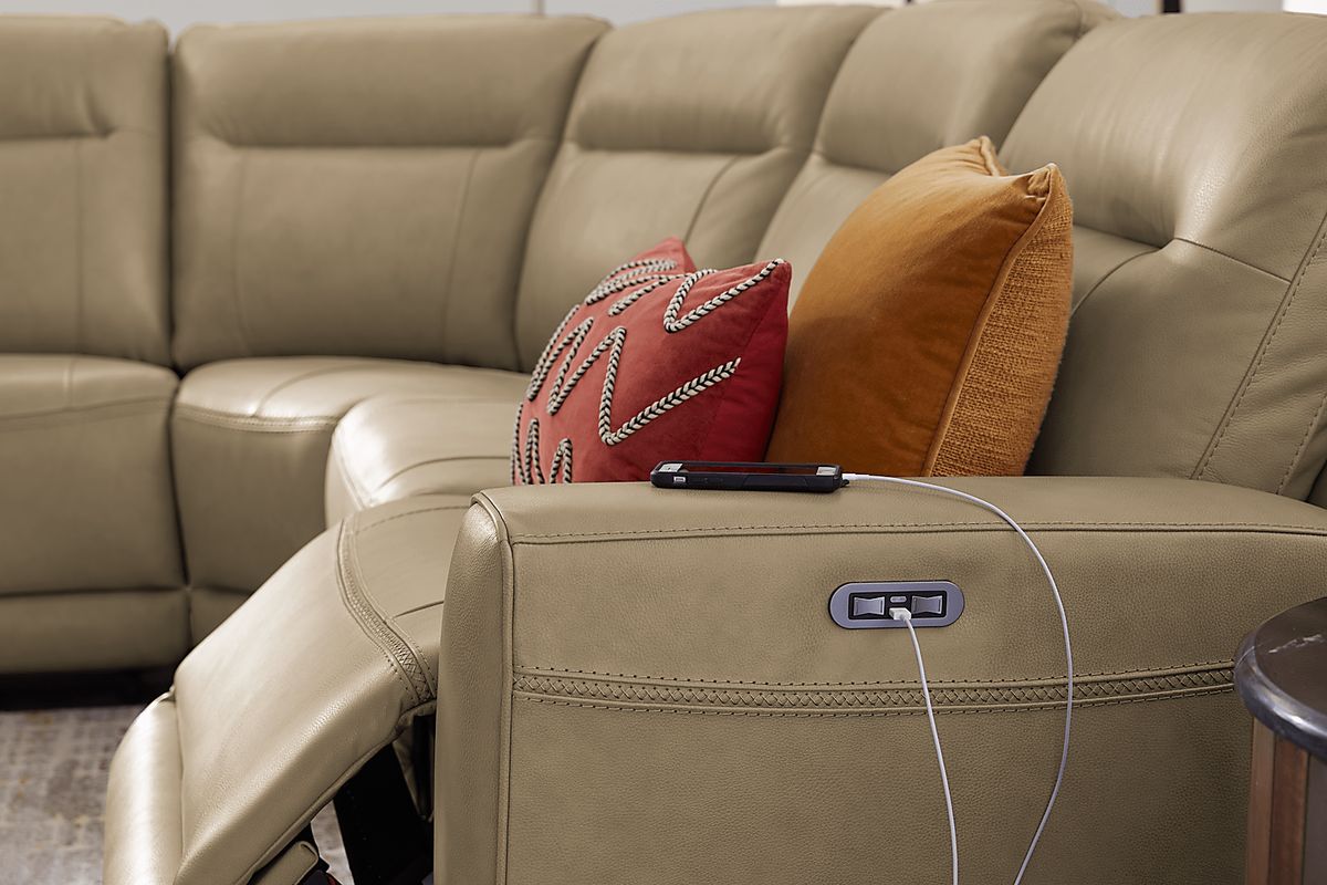 Bargotti Stone Beige Leather 6 Pc Dual Power Reclining Sectional Rooms to Go
