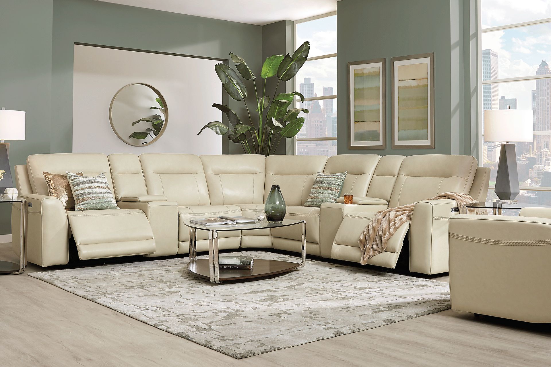 Bargotti Stone Leather 7 Pc Dual Power Reclining Sectional - Image 2