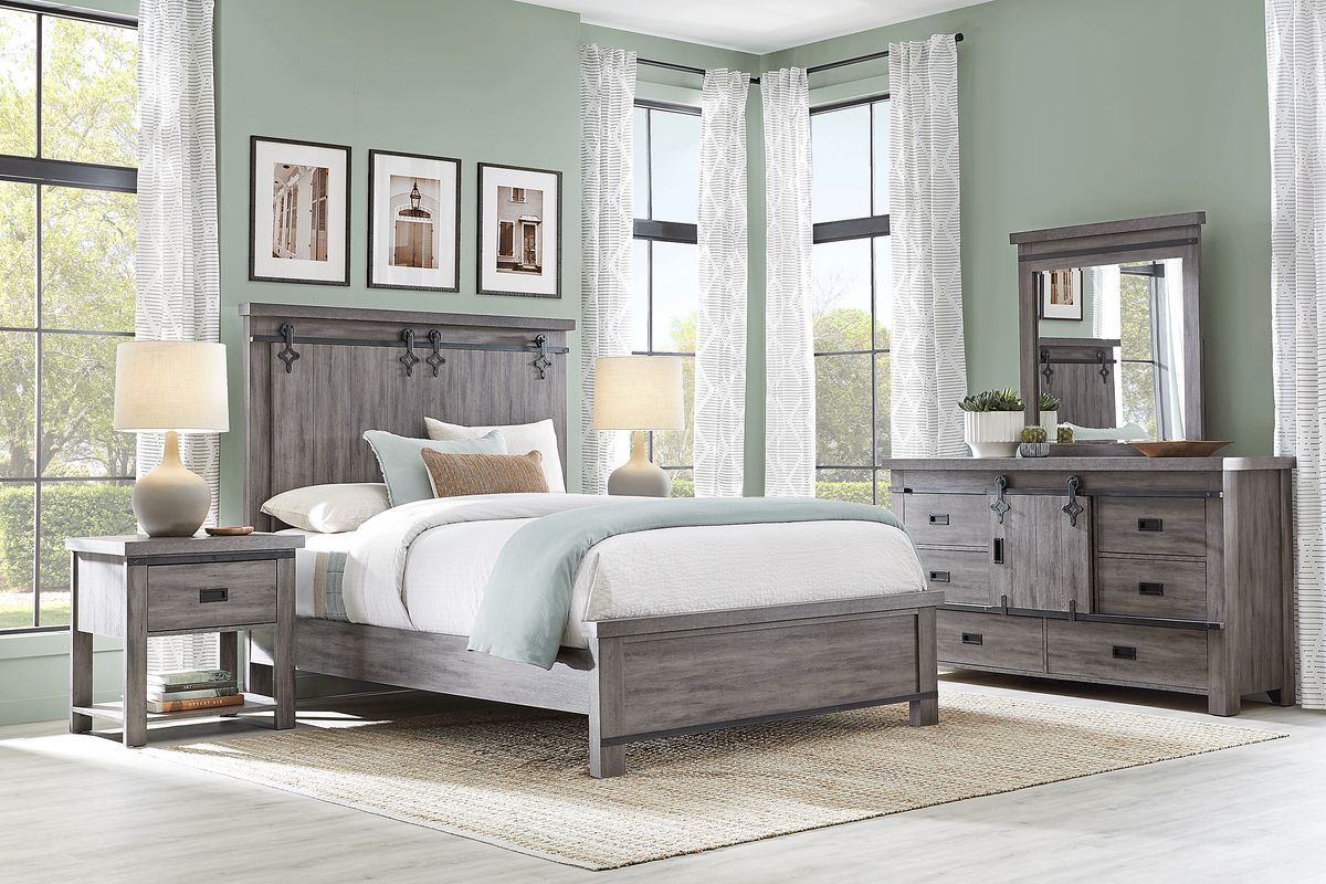 Barinas 5 Pc Gray King Bedroom Set With Dresser, Mirror, 3 Pc King Bed ...
