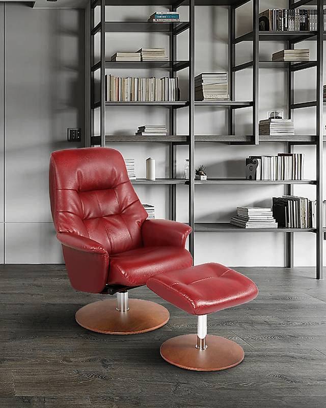 Barmot Red Recliner & Ottoman - Thumbnail - Image 4