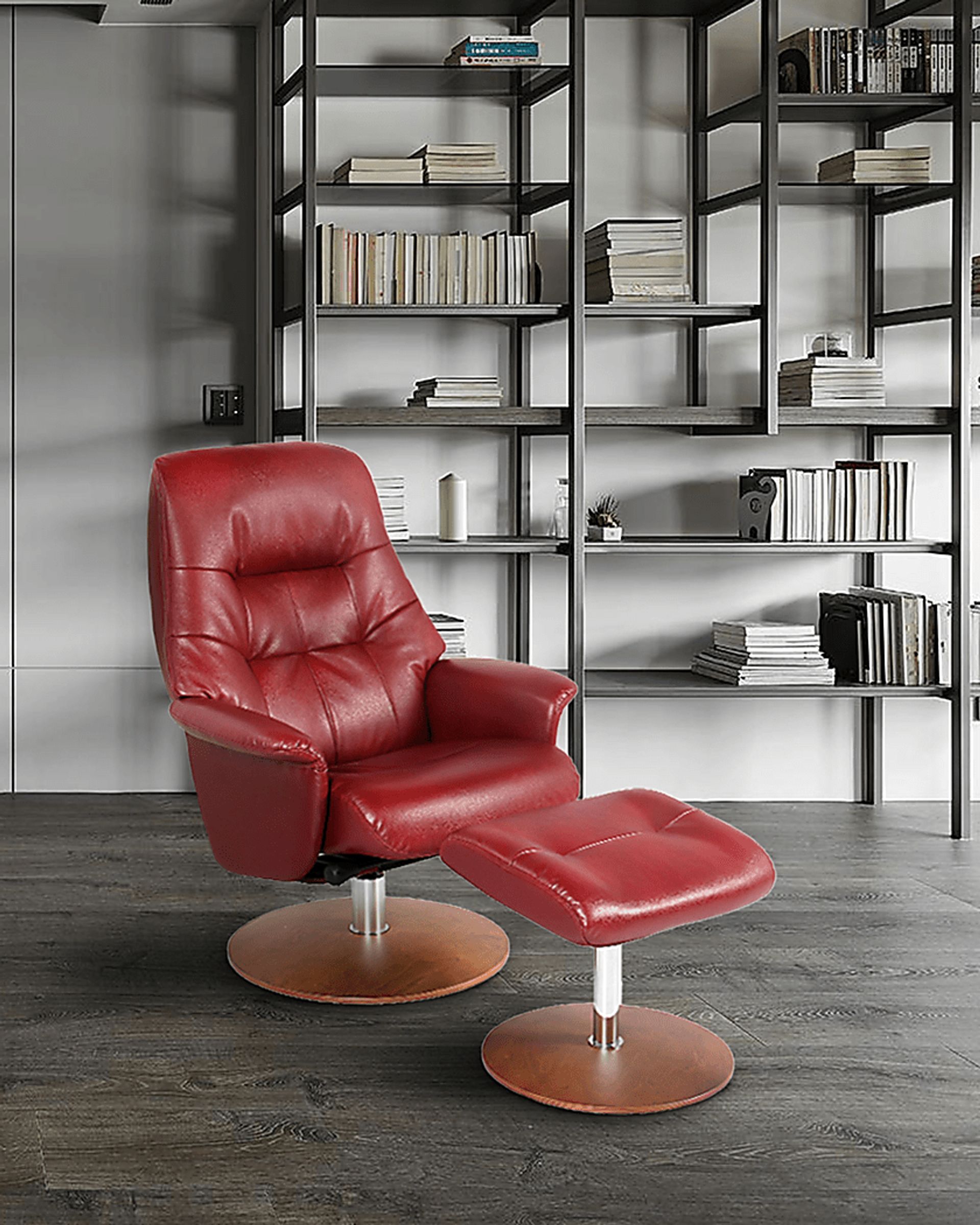 Barmot Red Recliner & Ottoman - Image 4