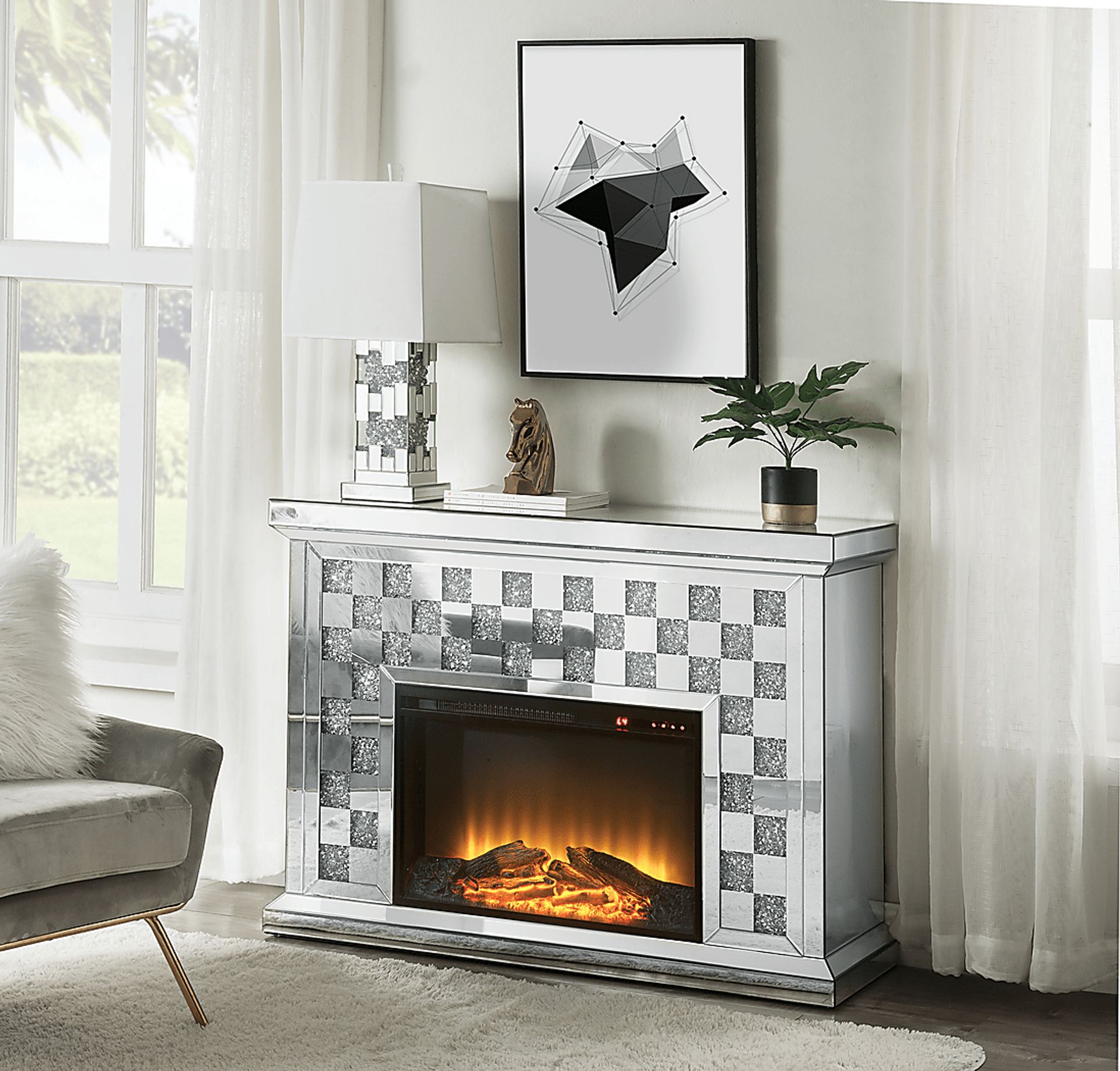 Barnoak Silver 48 in. Console, With Electric Fireplace - Image 2