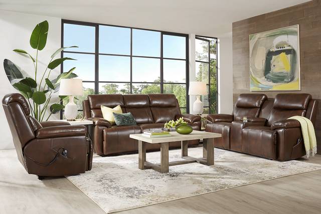 Barolo Brown Leather 5 Pc Triple Power Reclining Living Room with Massage and Heat - Thumbnail - Image 1