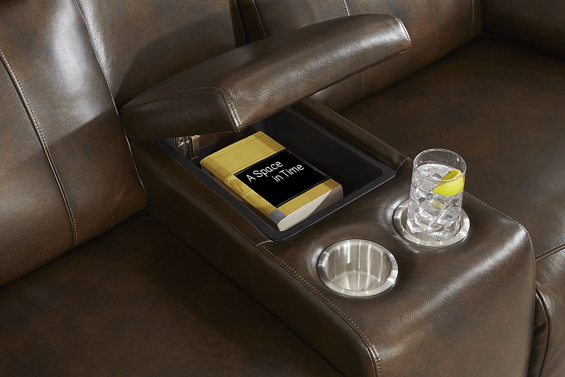 Barolo Brown Leather Triple Power Reclining Console Loveseat - Image 4