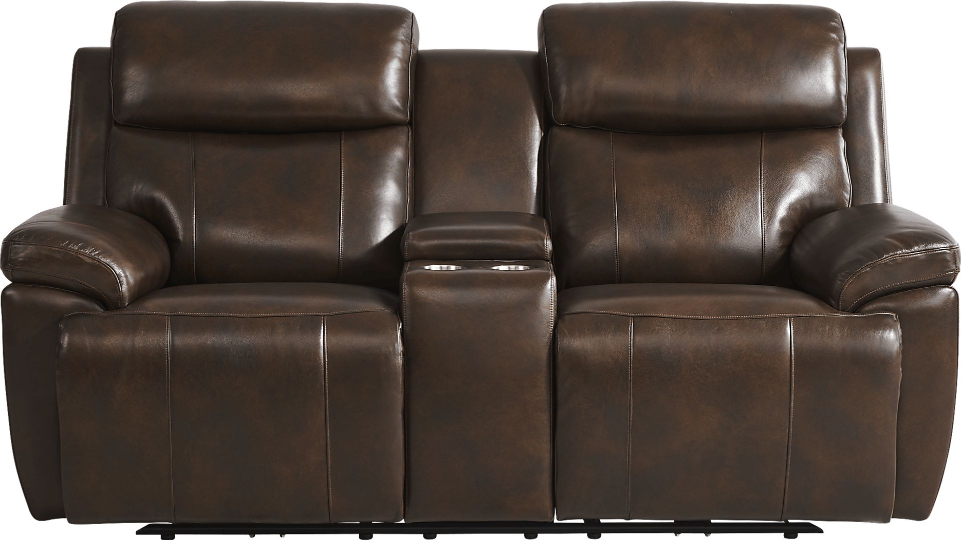 Barolo Brown Leather Triple Power Reclining Console Loveseat - Image 1